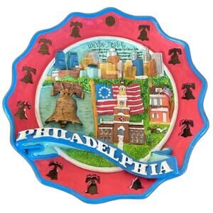 Philadelphia Vintage Red White & Blue Historic Decorative Plate Hand Painted‎